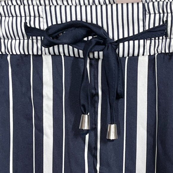 H&M Plus 24 Wide Leg Pants Blue Striped Satin Pull On High Rise Casual - Picture 7 of 8